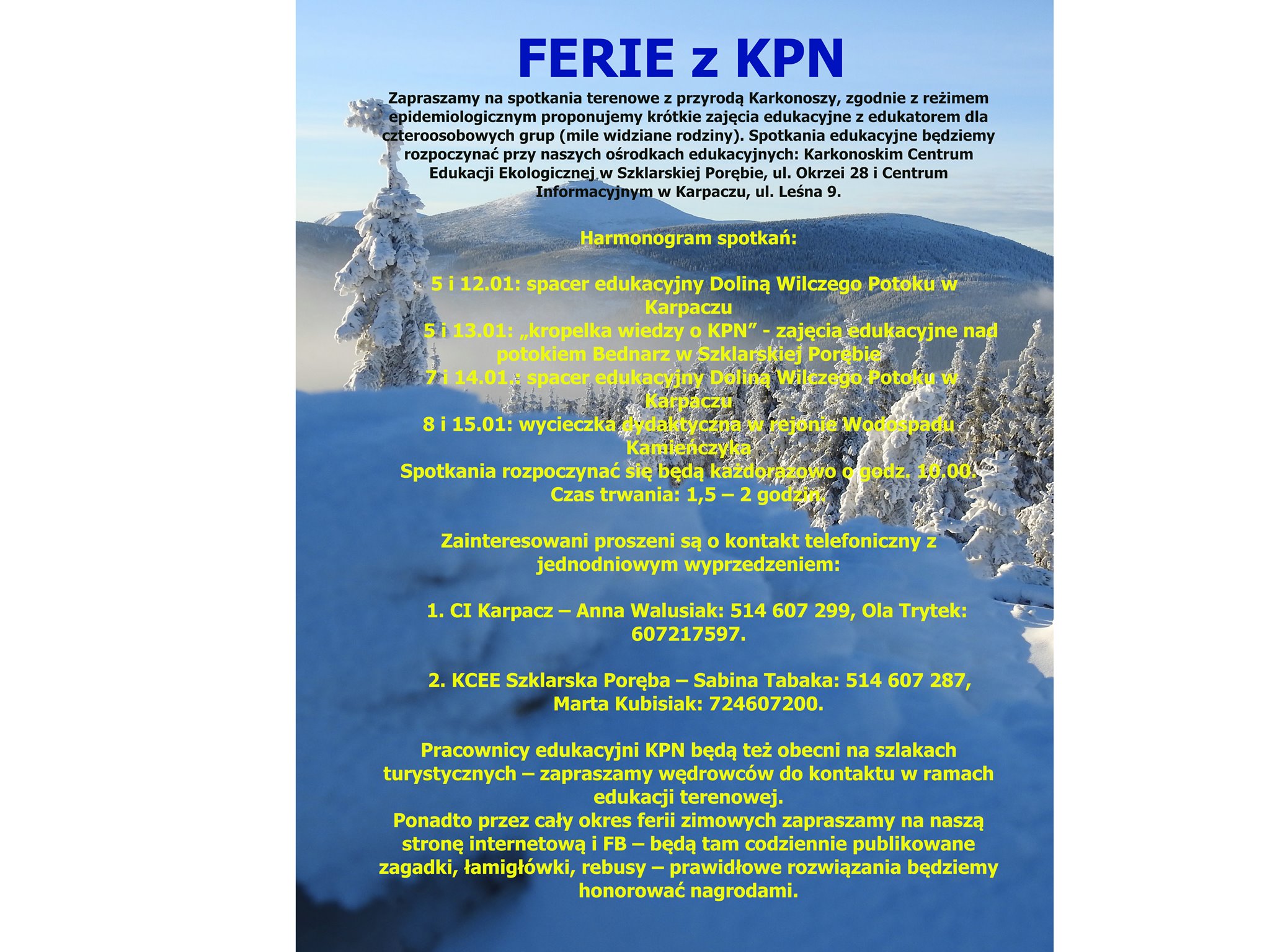 Ferie zimowe z Karkonoskim Parkiem Narodowym