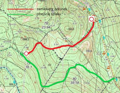 Czasowe zamknięcie zielonego szlaku na terenie Leśnictwa Strużnica