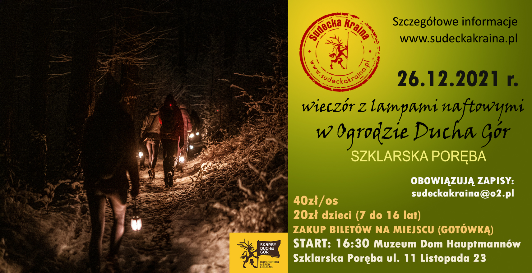 Wieczorny spacer z lampami naftowymi po Ogrodzie Ducha Gór