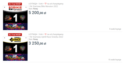 Uphill Race Śnieżka i Bike Maraton razem z WOŚP. Licytujemy „jedynki”!