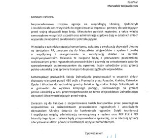 Apel Marszałka Cezarego Przybylskiego w sprawie pociągów na granicę polsko-ukraińską Apel Marszałka Cezarego Przybylskiego w sprawie pociągów na granicę polsko-ukraińską